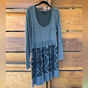 FRENCH CONNECTION / size 12 / Nordic winter print low cut long sleeve gray dress